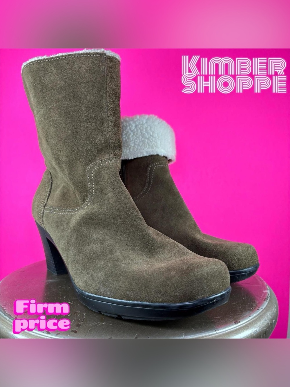 Clarks Dream Darling Suede Faux Shearling Heeled Boot US 9.5W UK 7